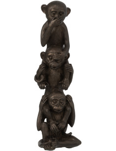 Statuette déco Singes Sages Entendre Voir Se Taire Hauteur 32 cm en Résine Marron Belira - 1