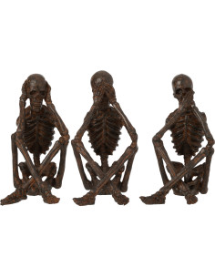 Statue déco originale Squelettes sages Entendre Voir Se Taire Hauteur 23 cm en Résine Bronze Ilvora (Lot de 3) - 1