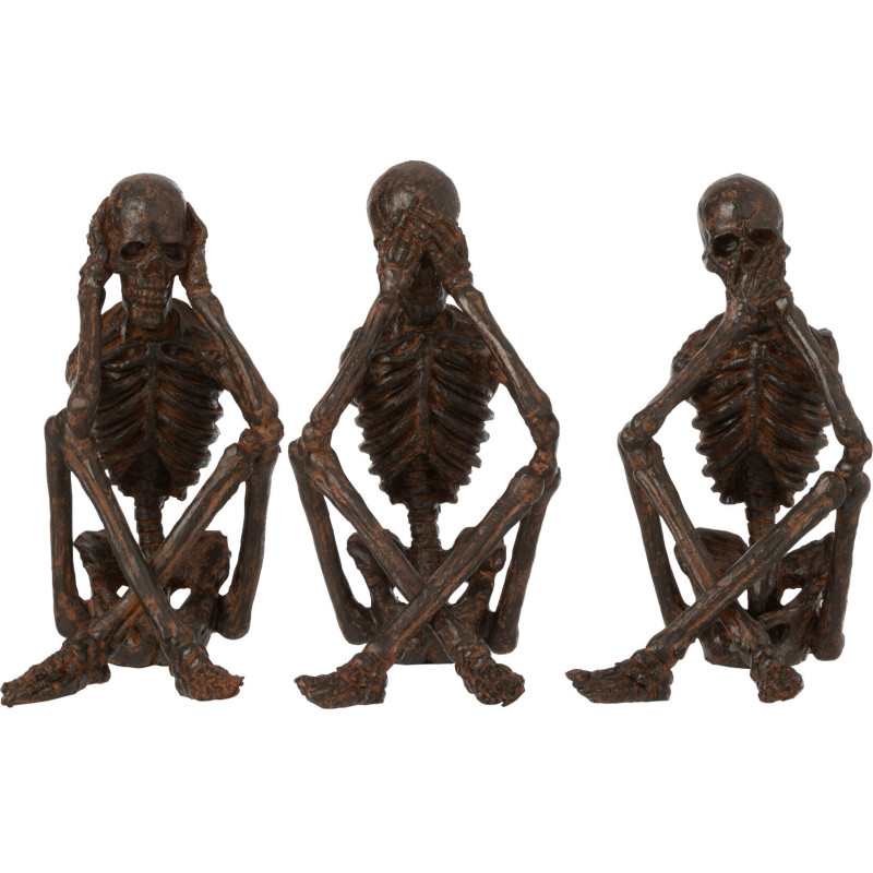 Statue déco originale Squelettes sages Entendre Voir Se Taire Hauteur 23 cm en Résine Bronze Ilvora (Lot de 3) - 1