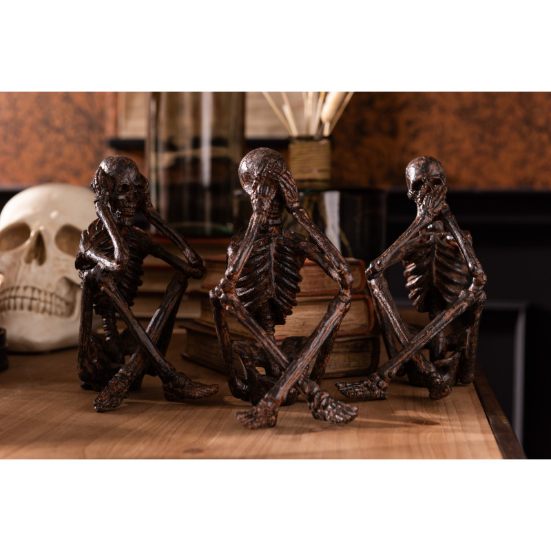 Statue déco originale Squelettes sages Entendre Voir Se Taire Hauteur 23 cm en Résine Bronze Ilvora (Lot de 3) - 2