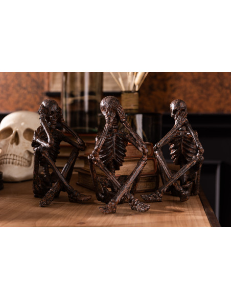 Statue déco originale Squelettes sages Entendre Voir Se Taire Hauteur 23 cm en Résine Bronze Ilvora (Lot de 3) - 2