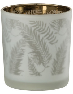 Photophore moderne Diamètre 8 cm en Verre Blanc Vert Motif feuilles Denos - 1