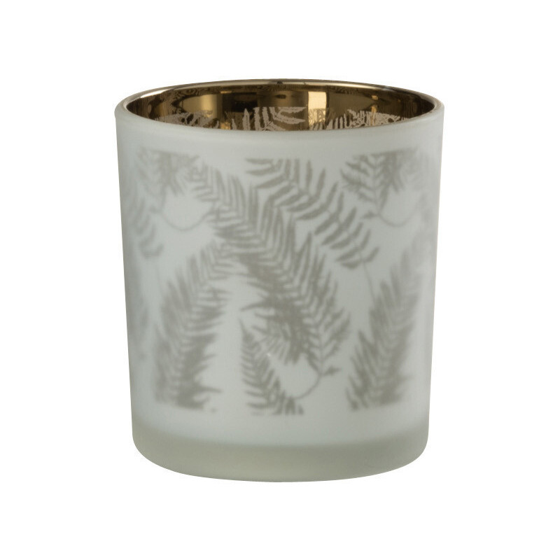 Photophore moderne Diamètre 8 cm en Verre Blanc Vert Motif feuilles Denos - 1