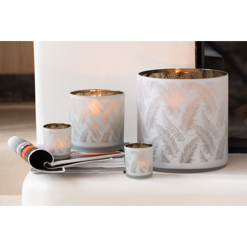 Photophore moderne Diamètre 8 cm en Verre Blanc Vert Motif feuilles Denos - 2