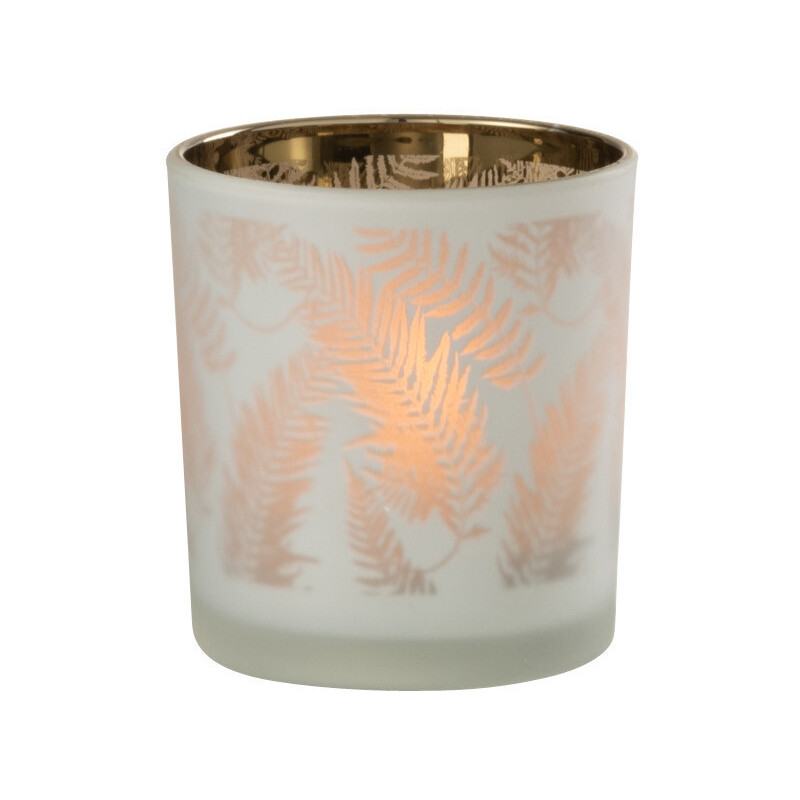 Photophore moderne Diamètre 8 cm en Verre Blanc Vert Motif feuilles Denos - 3