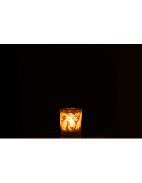 Photophore moderne Diamètre 8 cm en Verre Blanc Vert Motif feuilles Denos - 4