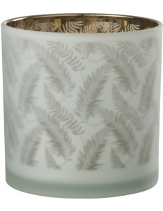 Photophore moderne XL Diamètre 15 cm en Verre Blanc Vert Motif feuilles Denos - 1