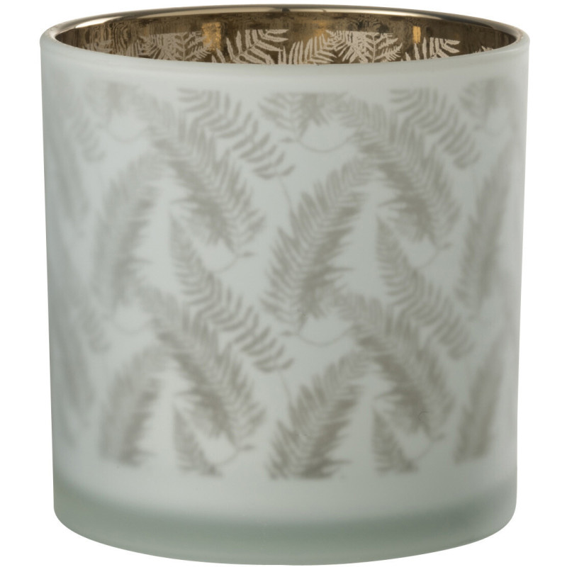 Photophore moderne XL Diamètre 15 cm en Verre Blanc Vert Motif feuilles Denos - 1