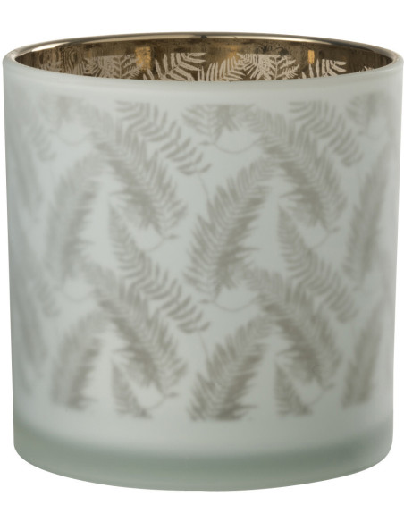 Photophore moderne XL Diamètre 15 cm en Verre Blanc Vert Motif feuilles Denos - 1