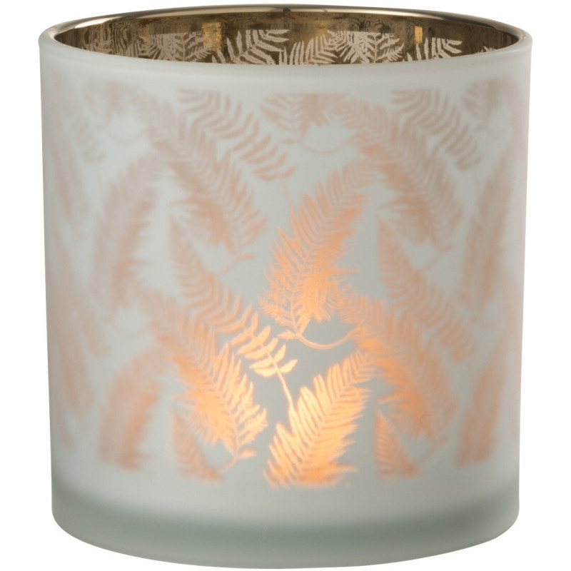 Photophore moderne XL Diamètre 15 cm en Verre Blanc Vert Motif feuilles Denos - 3