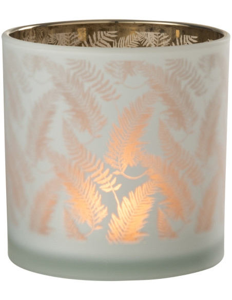 Photophore moderne XL Diamètre 15 cm en Verre Blanc Vert Motif feuilles Denos - 3