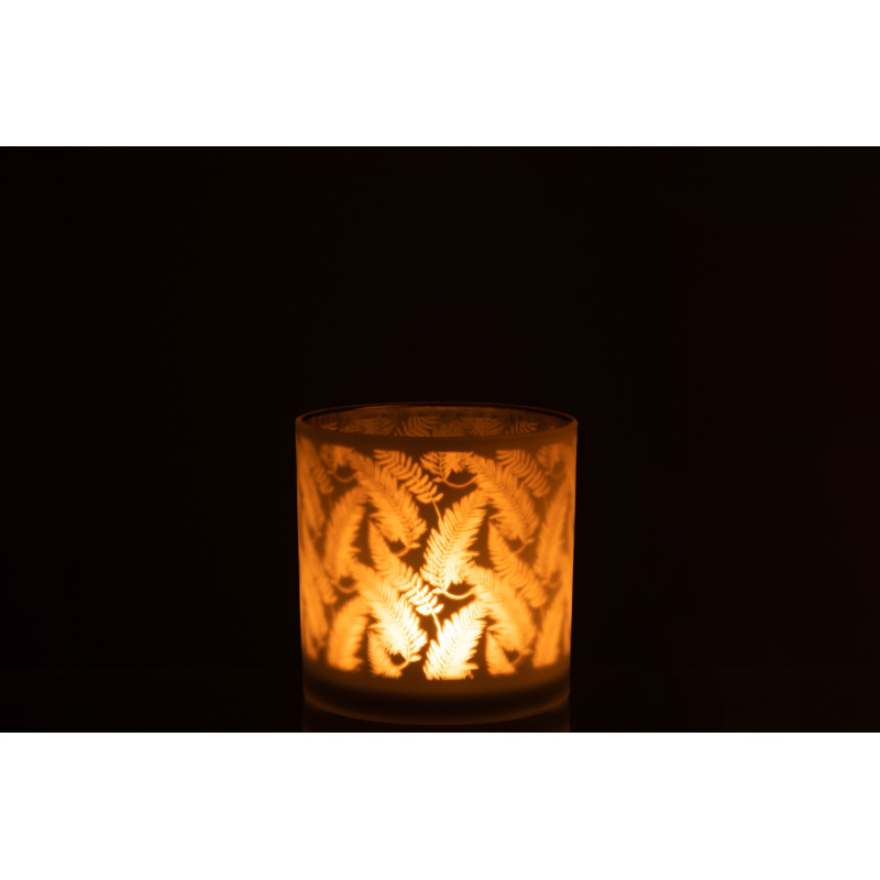 Photophore moderne XL Diamètre 15 cm en Verre Blanc Vert Motif feuilles Denos - 4