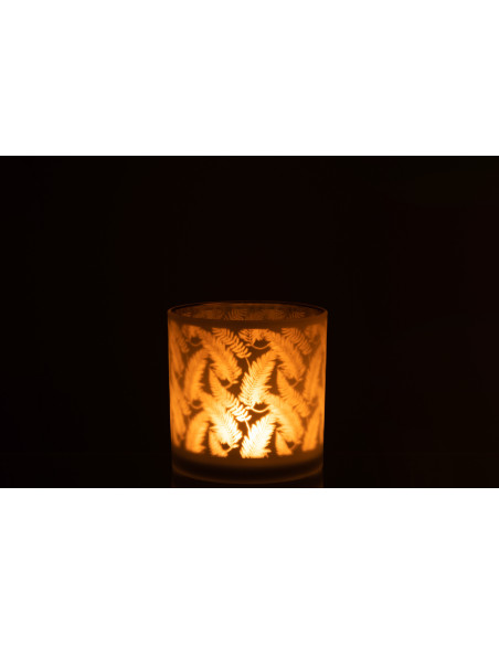 Photophore moderne XL Diamètre 15 cm en Verre Blanc Vert Motif feuilles Denos - 4