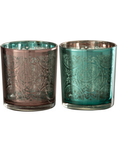 Photophore oriental Diamètre 8 cm en Verre Bleu azur Cuivre Elman (Lot de 2) - 1