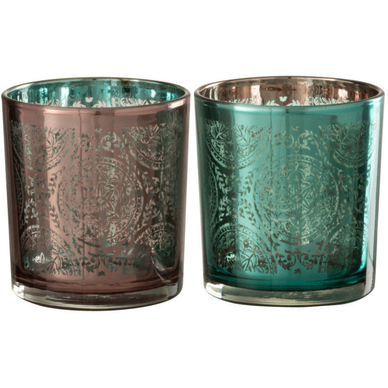 Photophore oriental Diamètre 8 cm en Verre Bleu azur Cuivre Elman (Lot de 2) - 1