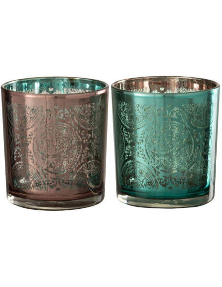 Photophore oriental Diamètre 8 cm en Verre Bleu azur Cuivre Elman (Lot de 2) - 1