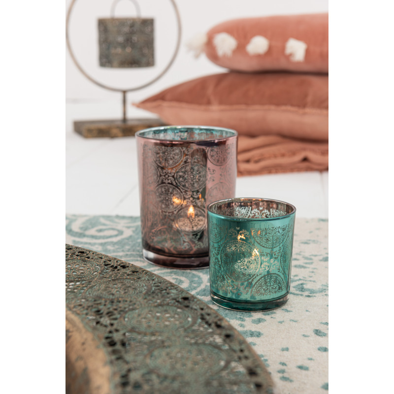 Photophore oriental Diamètre 8 cm en Verre Bleu azur Cuivre Elman (Lot de 2) - 2