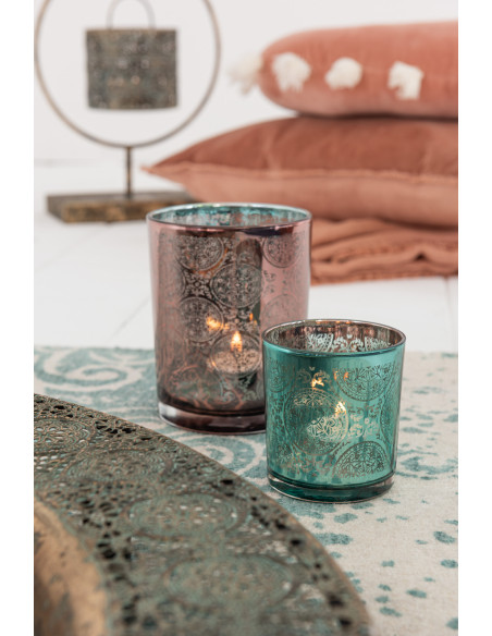 Photophore oriental Diamètre 8 cm en Verre Bleu azur Cuivre Elman (Lot de 2) - 2