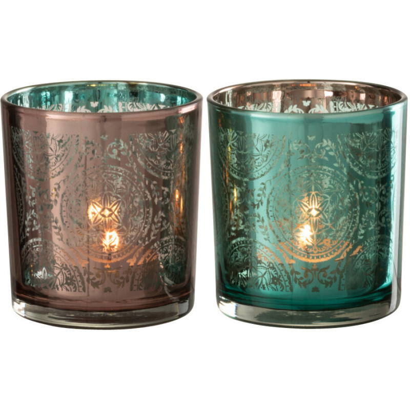 Photophore oriental Diamètre 8 cm en Verre Bleu azur Cuivre Elman (Lot de 2) - 3