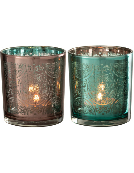 Photophore oriental Diamètre 8 cm en Verre Bleu azur Cuivre Elman (Lot de 2) - 3