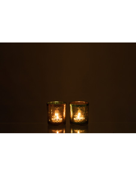 Photophore oriental Diamètre 8 cm en Verre Bleu azur Cuivre Elman (Lot de 2) - 4