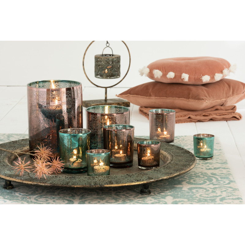 Photophore oriental Diamètre 8 cm en Verre Bleu azur Cuivre Elman (Lot de 2) - 5