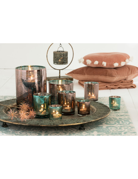 Photophore oriental Diamètre 8 cm en Verre Bleu azur Cuivre Elman (Lot de 2) - 5