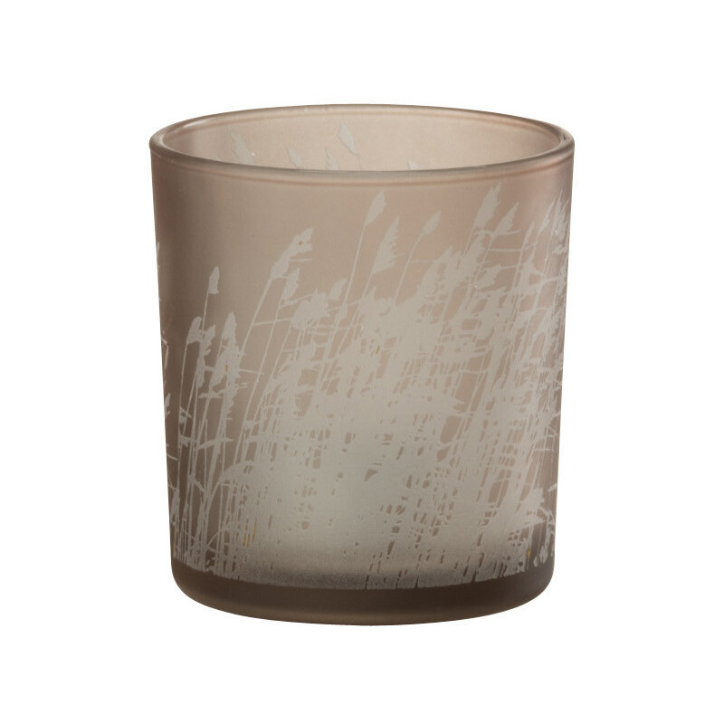 Photophore moderne Diamètre 7 cm en Verre Beige Motif herbes Faron - 1