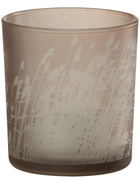 Photophore moderne Diamètre 7 cm en Verre Beige Motif herbes Faron - 1