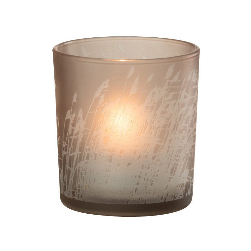 Photophore moderne Diamètre 7 cm en Verre Beige Motif herbes Faron - 3