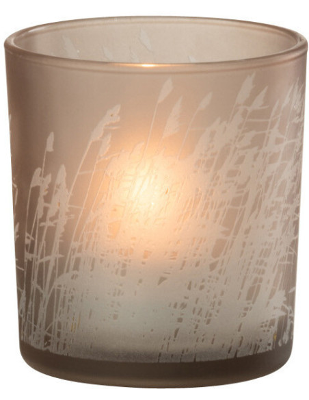 Photophore moderne Diamètre 7 cm en Verre Beige Motif herbes Faron - 3