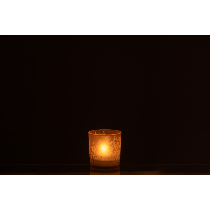 Photophore moderne Diamètre 7 cm en Verre Beige Motif herbes Faron - 4