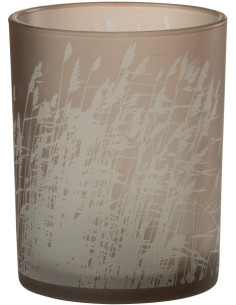 Photophore moderne Diamètre 10 cm en Verre Beige Motif herbes Faron - 1