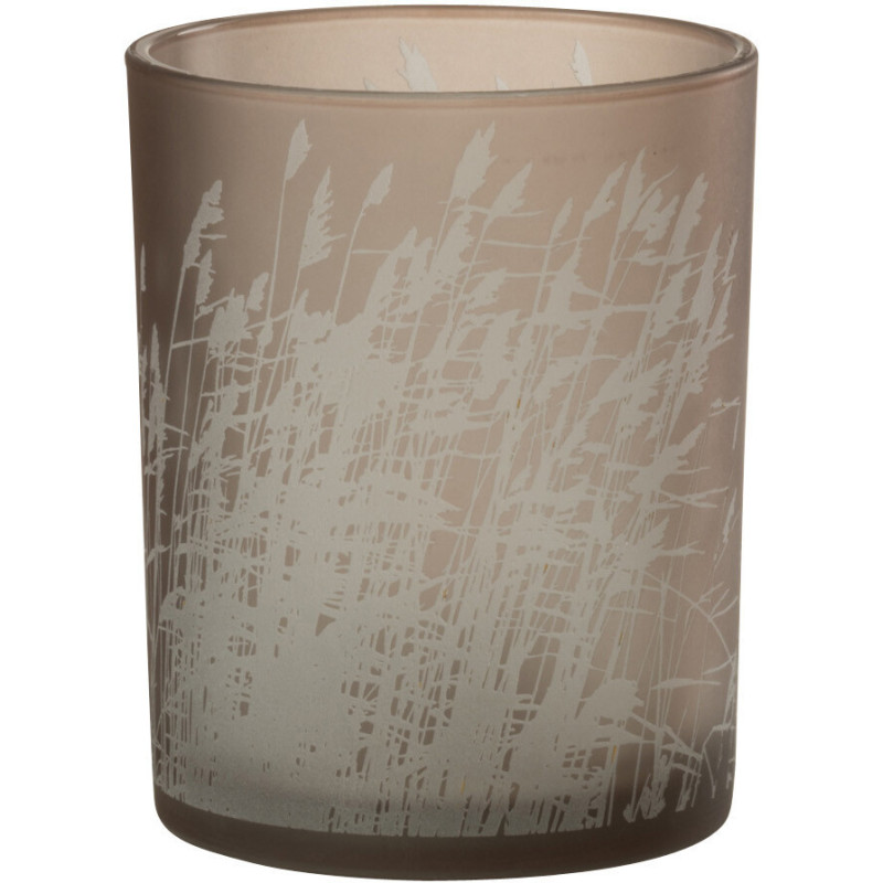 Photophore moderne Diamètre 10 cm en Verre Beige Motif herbes Faron - 1
