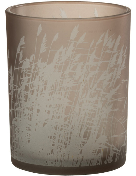 Photophore moderne Diamètre 10 cm en Verre Beige Motif herbes Faron - 1