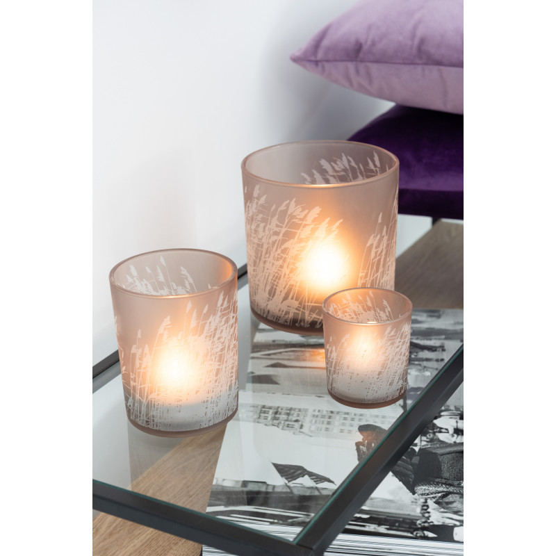 Photophore moderne Diamètre 10 cm en Verre Beige Motif herbes Faron - 2