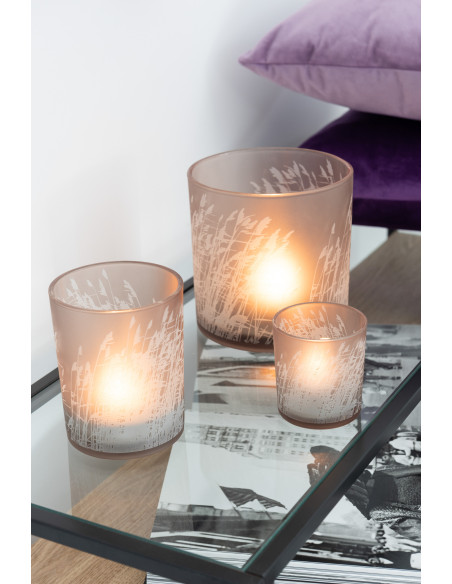 Photophore moderne Diamètre 10 cm en Verre Beige Motif herbes Faron - 2