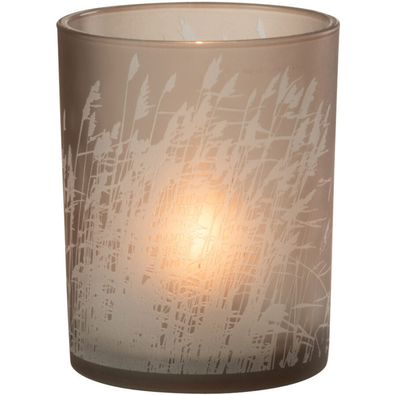 Photophore moderne Diamètre 10 cm en Verre Beige Motif herbes Faron - 3
