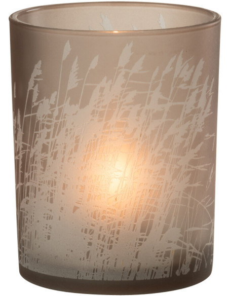 Photophore moderne Diamètre 10 cm en Verre Beige Motif herbes Faron - 3