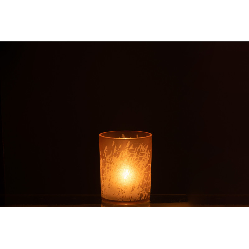 Photophore moderne Diamètre 10 cm en Verre Beige Motif herbes Faron - 4