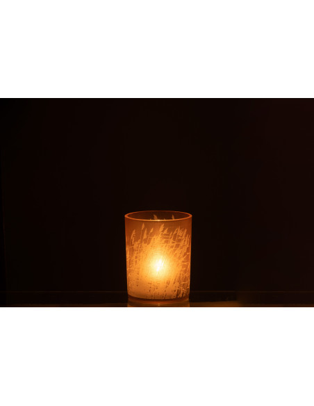 Photophore moderne Diamètre 10 cm en Verre Beige Motif herbes Faron - 4