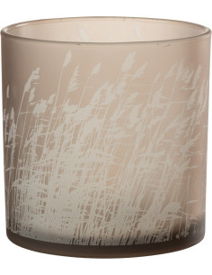 Photophore moderne XL Diamètre 15 cm en Verre Beige Motif herbes Faron - 1