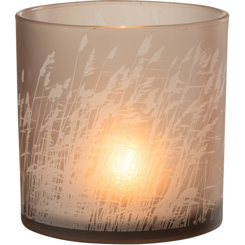 Photophore moderne XL Diamètre 15 cm en Verre Beige Motif herbes Faron - 3