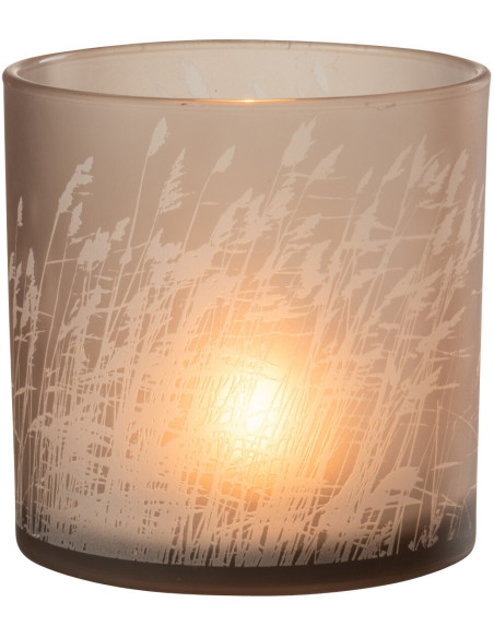 Photophore moderne XL Diamètre 15 cm en Verre Beige Motif herbes Faron - 3