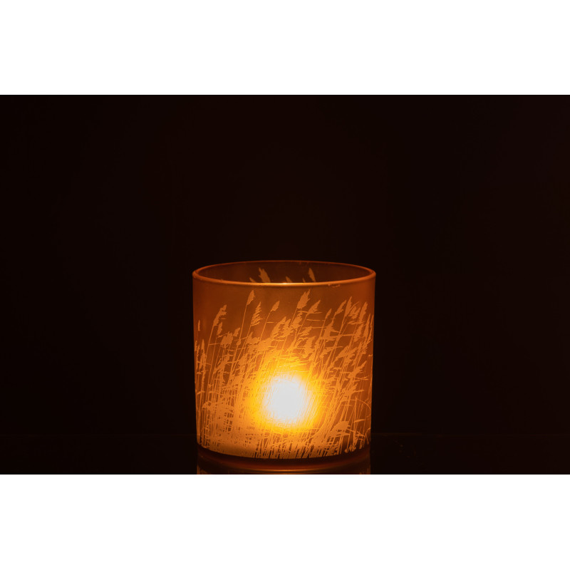 Photophore moderne XL Diamètre 15 cm en Verre Beige Motif herbes Faron - 4