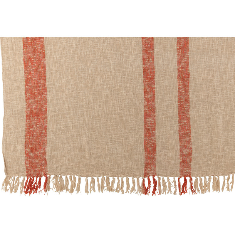 Plaid XL 140x200 Emma en Coton Orange Beige Motif rayures - 2