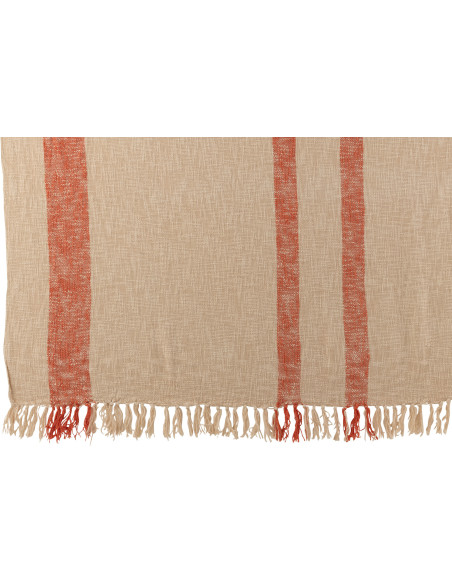 Plaid XL 140x200 Emma en Coton Orange Beige Motif rayures - 2