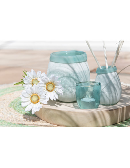 Photophore vintage Diamètre 7 cm en Verre Bleu aqua Motif bulles Halen - 2