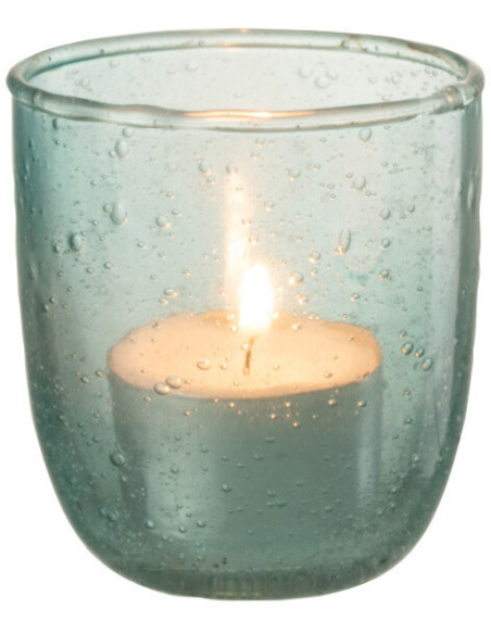 Photophore vintage Diamètre 7 cm en Verre Bleu aqua Motif bulles Halen - 3