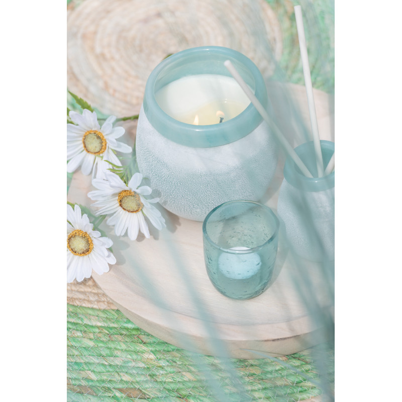 Photophore vintage Diamètre 7 cm en Verre Bleu aqua Motif bulles Halen - 5